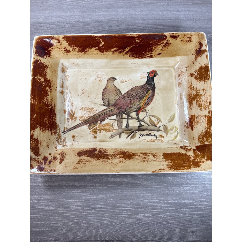 Robert Gordon Australia Pheasant Rectangular Ceramic Serving Platter Rustic 13"